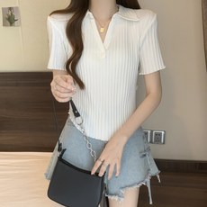 발리걸 카라 브이넥 골지라인 반팔 티셔츠