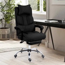 SeekFun 고급 컴퓨터 편한의자 오래 앉아 사무실 사무용 패브릭 게이밍 의자 침대형 의자, 블랙/Black