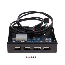 FWT 4 포트 USB 2.0 아이언 셸 전면 패널 드라이브 베이 허브 (9 핀 / 10 핀 어댑터 포함), 96x90x23mm, 금속 쉘, 검은