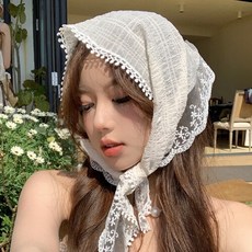 프렌치 레이스 삼각 헤어스카프 머리스카프 쁘띠 꽃자수 플라워 헤어 액세서리 망사 스카프
