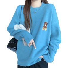 퀸하우스 곰돌이자수 컬러풀 루즈핏니트