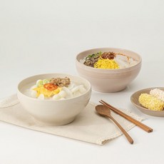 1+1 윤도자기 다인 면기 떡국 비빔밥 그릇 (총2P), 분홍