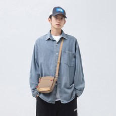 ANYOU 남녀 공용 데일리 커플시밀러룩 님셔츠 슬림핏 셔츠 청자켓 워크자켓 데님셔츠