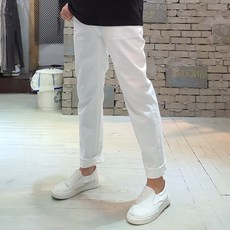 빈센티노 남자 워싱 슬림 스트레이트 화이트 데님 팬츠