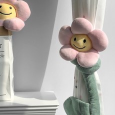 데이지 꽃 커튼 묶는 꽃무늬 스마일 인형 타이백 3colors, 2개, 핑크