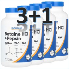 뉴트리코스트 베타인 HCI + 펩신 790mg 240캡슐 4병, 240정, 4개