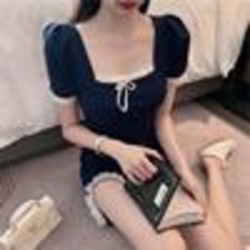 바하마스드림즈 섹시 여름옷 헵번풍 숏 트임 절개 슬릿 슬림 레이스 블로킹 접법 양식 벌룬소매 여성