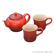 르 크루제 (Le Creuset) 찻 주전자 찻잔 주전자 및 찻잔 (SS) 체리 레드 3 점 세트 【일본 정규 판매 상품] 체리 레드
