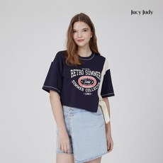 쥬시쥬디 여성용 J배색 덧장 크롭 티셔츠 JXTS322N