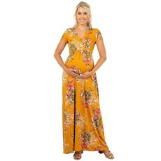 Mother Bee Maternity 반소매 주름 잡힌 허리 인조 랩 맥시 드레스 블랙.