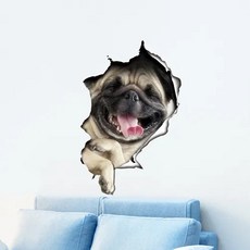 비닐 방수 고양이 개 3D 벽 스티커 구멍보기 욕실 화장실 거실 홈 데코 데칼 포스터 귀여운 동물 벽지, [02] dog1