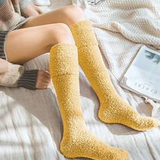 양털 극세사 기모 오버 니삭스 임산부 보카시 산모 수족냉증 보온 수면양말, 옐로우, 1개