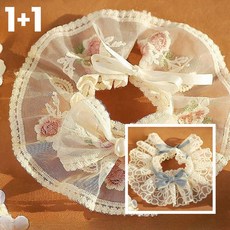 YUEMEIYD 강아지 고양이 1+1 레이스 망사 자수 넥카라 3컬러, 01 핑크+블루