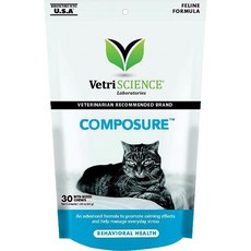 고양이를 위한 VetriScience Composure 치킨 간 맛 소프트 츄 카밍 보충제, 30 count, 1개