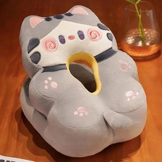 귀여운 동물 디자인의 편안한 낮잠 베개 사무실 디자인 인체공학적 지지 머리 목 플러시 소재, V자형 낮잠베개 - 그레이캣