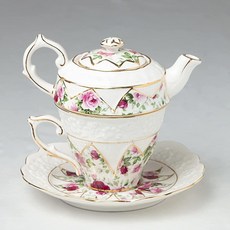 엘레강스 도자기 티포원 찻잔 받침 티팟 세트 소서 로즈 플라워 홍차 커피 티타임 1인용, Teapot Cup Saucer, 1개