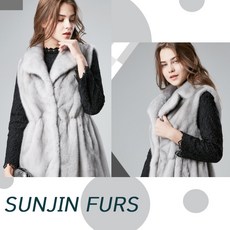 [선진모피] 겨울 조끼 풀스킨 롱 베스트 그레이 A220-30954