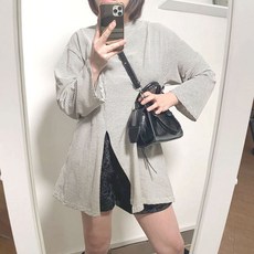 캐주얼 데일리 밑단 트임 레이어드 롱 긴팔 티셔츠