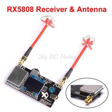 RX5808 Pro 5.8G 40CH 다이버 시티 FPV 수신기 (OLED 디스플레이 포함)/4 리프 클로버 AV 전송 RHCP 안테나 (Aomway RC Quad 용)|부품 &, 단일, 1개, RX5808 with Antenna