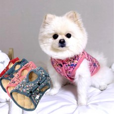 강아지 겨울옷 애견옷 빈티지 꽃무늬 패딩 조끼 할매 김장조끼 2컬러 S-4XL, S, 블루
