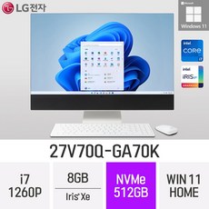 LG 일체형PC 27V70Q-GA70K 윈도우11 27인치 인텔 12세대 사무용 인강용 재택근무용 일체형PC, 8GB, Win11 Home, 512GB
