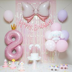 연지마켓 시나모롤 산리오 생일풍선 파티세트, 핑크풀세트(핑크숫자 8)