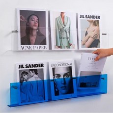 투명벽신문꽂이 아크릴 벽면 진열대 매거진 랙 모듈, 투명 100x15x5cm