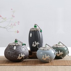 복고풍 순은상감 도자기 차항아리 차통 보이차보관 티캔 밀폐용기 다도용품, 실버 상감 차항아리 B타입, 1개