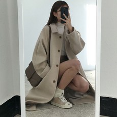 첫사랑 가을 겨울 롱 플러스 면 두 꺼 운 싱글 버튼 코트 모직 코트 여학생 패션