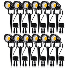 SUNVIE 12W 커넥터가있는 저전압 LED 경관 조명 실외 12V 슈퍼 웜 화이트 (900LM) 방수 정원 가로등 뾰족한 브래킷이있는 벽 나무 깃발 스포트라이트 (커넥터가있는 12 개 팩), 본상품