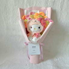 산리오 고양이 코스튬 가방고리 키링13cm 스마일꽃4송이 인형꽃다발 졸업선물 생일선물 졸업식꽃다발, 1세트, 헬로키티, 330mm 1개, 헬로키티, 330mm