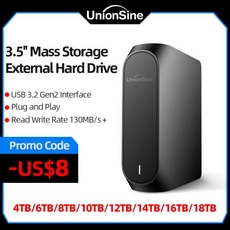 UnionSine 4TB 6TB 8TB 10TB 12TB 18TB 3.5 인치 USB 3.2세대 HDD 호환 외장 하드 디스크 PC/데스크톱/노트북/맥/Xbox/Xbox One/P