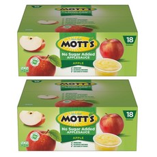 Mott's Unsweetened No Sugar Added Applesauce 미국 모트 언스위튼드 설탕 무첨가 애플 소스 사과 간식 요리 111g 36개, 2박스, 1998g