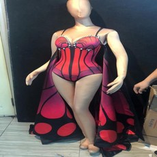 반짝이는 진주 바디 수트 블루 오렌지 나비 날개 공연 의상 여성 댄스 무대 생일 파티 코스프레 축제