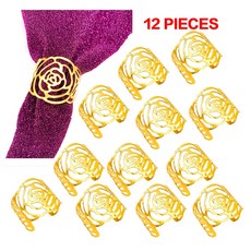 6/12PCS 골드 실버 냅킨 링스 버클 웨딩 크리스마스 생신 냅킨 링은 꽃 잎 Flower Leaf Napkin Rings Serviette Buckle Gold Silver, 12 PCS-로즈 골드, 12개