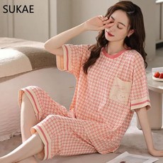 M-5XL 여성용 잠옷 세트 모달 종아리 길이 캐주얼 투피스 여성 홈웨어 파자마