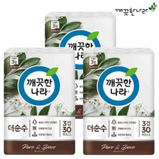 땡큐온 깨끗한나라 더순수 3겹데코 엠보싱 28M 30롤 x3팩, 3개