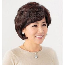 여성가발 가발 여성짧은 곱슬머리 중년 중년여성 단발 볼륨 어머니 화학치료 가발세트 리얼사람머리카락, T01-블랙, 기본