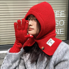 더블제이 남녀공용 바라클라바 + 터치 장갑 세트 방한 겨울 모자 니트 넥워머
