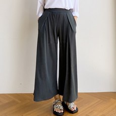 하이웨스트 주름 와이드 일자통 쿨링 허리밴딩 롱팬츠