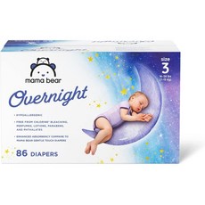 Mama Bear 기저귀 일자형 아마존 브랜드 마마 베어 일회용 하룻밤 아기 저자극성 야간 보호 사이즈 386개 화이트 Q1648729, Size 3 (86 Count)