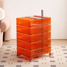  이동식 선반 왕홍 회전 침대 머리맡 수납장 거실 홈 사이드 캐비닛 간식 다단 수납77929, 투명 오겹 오렌지 [파워 PET 소재] 
