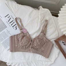 펀칭 레이스 큰 가슴 작아 보이다 무강 코일 통기 속옷 여자 편안하다 모으다 옆으로 젖 받치다 위 받침 브라