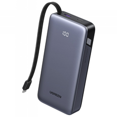 UGREEN 유그린 Nexode 45W 일체형 보조배터리 대용량 20000mAh 보조배터리 양방향 고속 충전 지원 LED 잔량 표시 iPhone 갤럭시 S25 울트라 등 호환, 1개, PB536, Grey