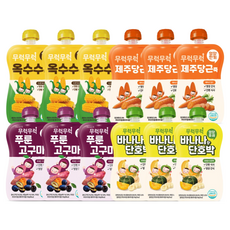 무럭무럭 키즈죽 과일퓨레 알뜰 12팩 (옥수수 제주당근 바나나단호박 푸룬고구마 각 3팩), 12개, 100g