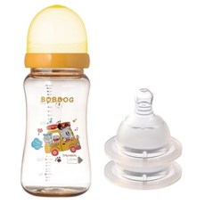 리틀밥독 국내 제조 프리미엄 PPSU 젖병 + 4단계 젖꼭지 2p, 옐로우, 300ml, 1세트