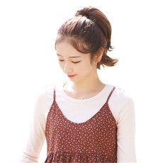 고운머리 묶음머리 집게가발 리버스테일 숏 볼륨 웨이브 포니테일 가발, 와인브라운, 1개