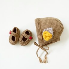 멜로우 신생아 심플 보닛 니팅키트, 오트+꽃장식