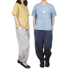 단아한의 남성 남자 여름 생활한복 엠보싱 5부 세트 반팔 저고리 상의 팬츠 순면 절옷 생활한복(개량한복)
