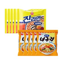 농심 너구리 순한맛 5개 + 오뚜기 진라면 순한맛 5개, 1개